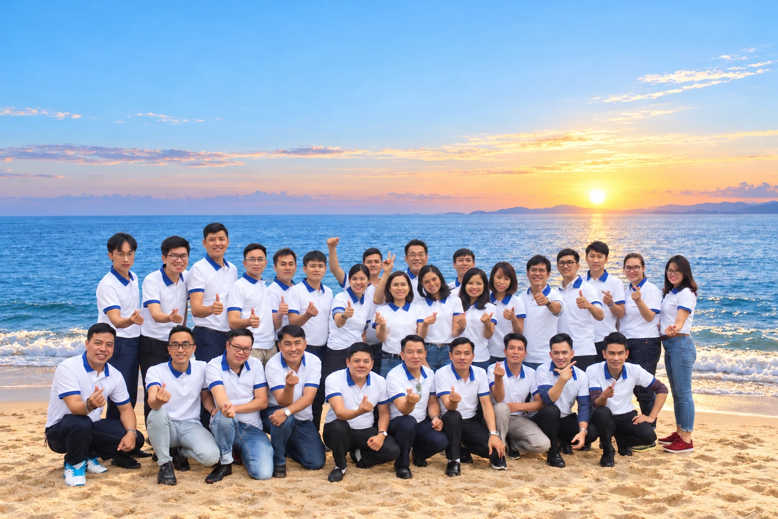 Team group photograph with edited background and lighting
